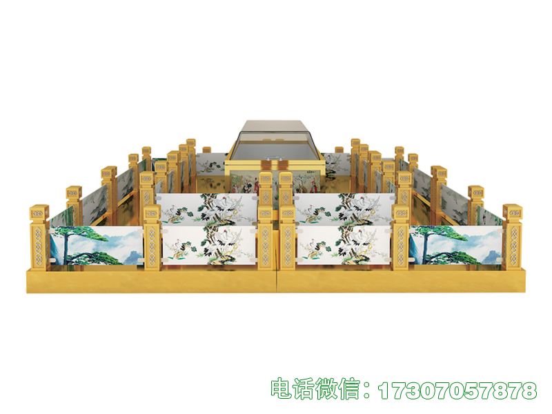 八仙过海瞻仰台是殡葬传统雕花遗体瞻仰设备，采用实木打造并雕刻八仙图案，外观庄重典雅，兼具传统韵味与实用性，台面稳固防滑，便于亲友瞻仰，符合传统殡葬礼仪标准。