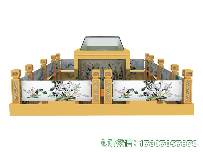 八仙过海告别台是殡葬传统雕花遗体告别专用设备，采用优质实木打造并雕刻八仙图案，外观庄重典雅，兼具传统韵味与仪式感，台面稳固防滑，便于亲友告别瞻仰，清洁便捷，完全符合传统殡葬礼仪与行业卫生标准，适配各类传统丧葬场景。